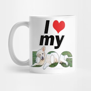 I love (heart) my dog - Golden retriever (white) oil painting word art Mug